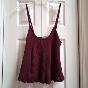 NWT FREE PEOPLE Press Pause Burgundy Peplum Sweater Cami sz M